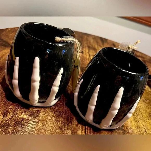 SET: 10 Strawberry Street | Skeleton Hand Ceramic Mugs - Picture 1 of 16